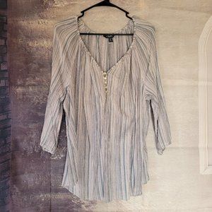 100 % Cotton Blouse Chaps Blue Striped